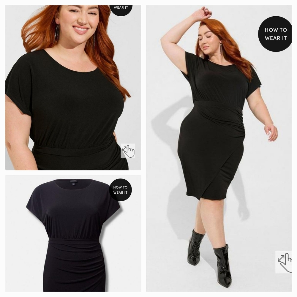 NWT TORRID At The Knee Studio Knit Faux Wrap Dress Black Size 1x